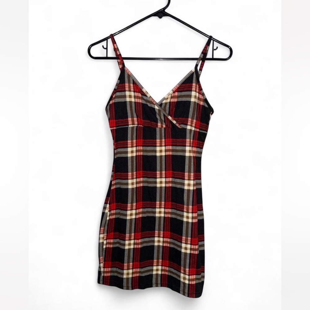 SHEIN Red and Black Plaid Mini Dress